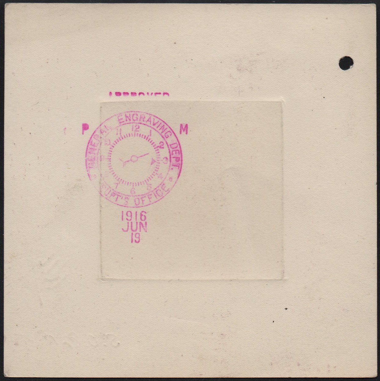 ABN Co. stamp archive working die proof of 6c purple - back - timbres-poste Briefmarken stamps El Salvador Tram Trolley Tranvia National Theatre teatro nacional 